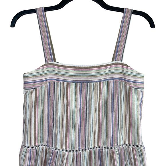 Tart Tiered Midi Dress Women's Large Multicolor Striped Linen Blend Tank Strap - Picture 2 of 14